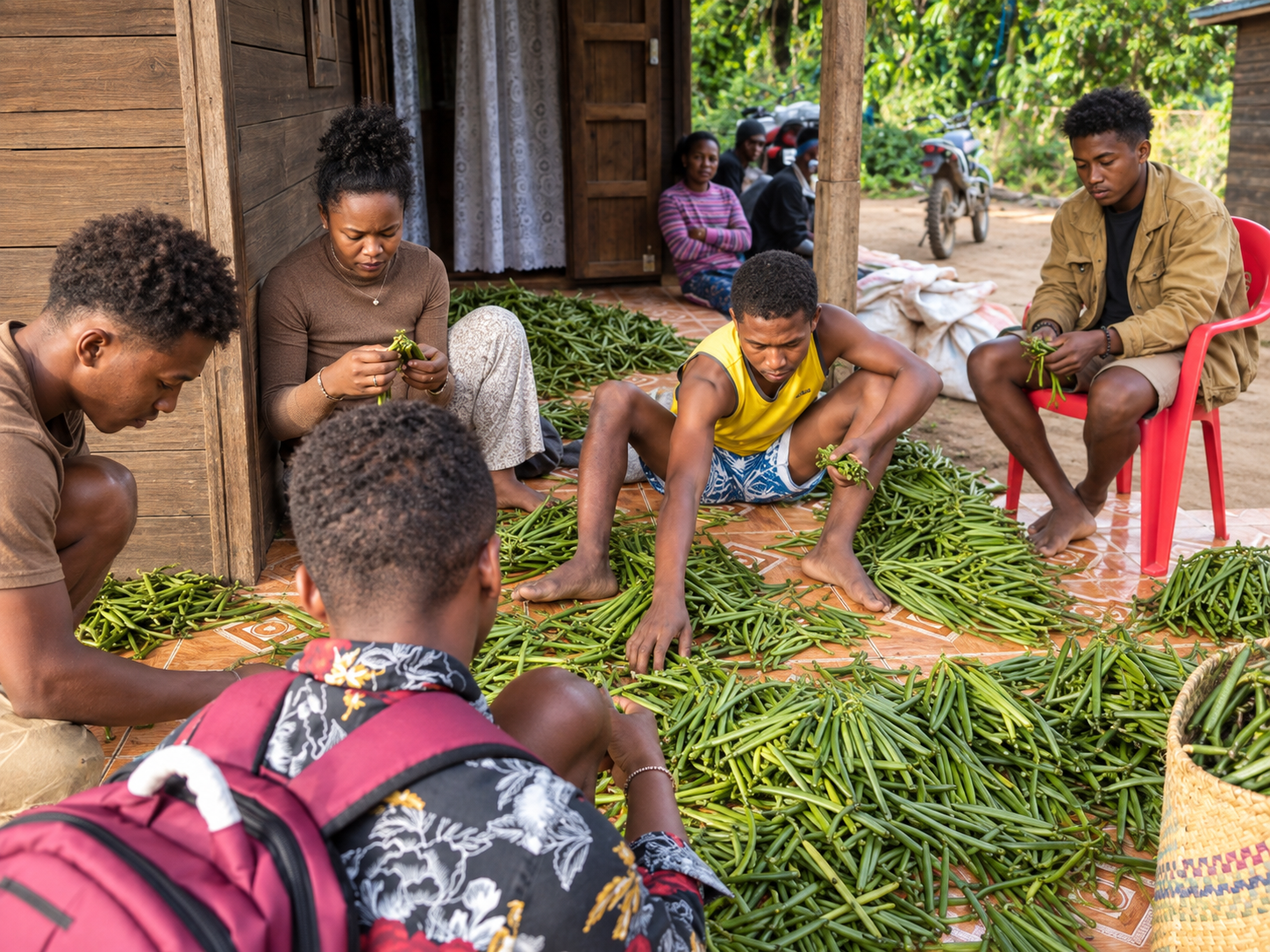 Green vanilla collected for curing in Sambava